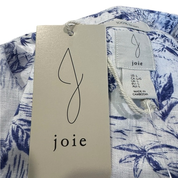 NWT Joie Blue & White Floral Sleeveless Hawaiian tropical print linen top Large - Picture 5 of 7